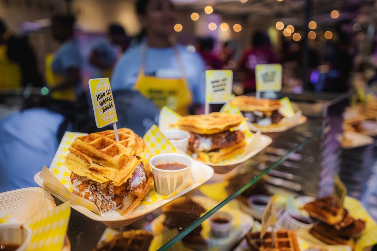 John Jay chicken and waffle sandwich