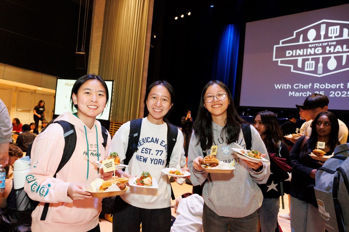 Students with plates of food