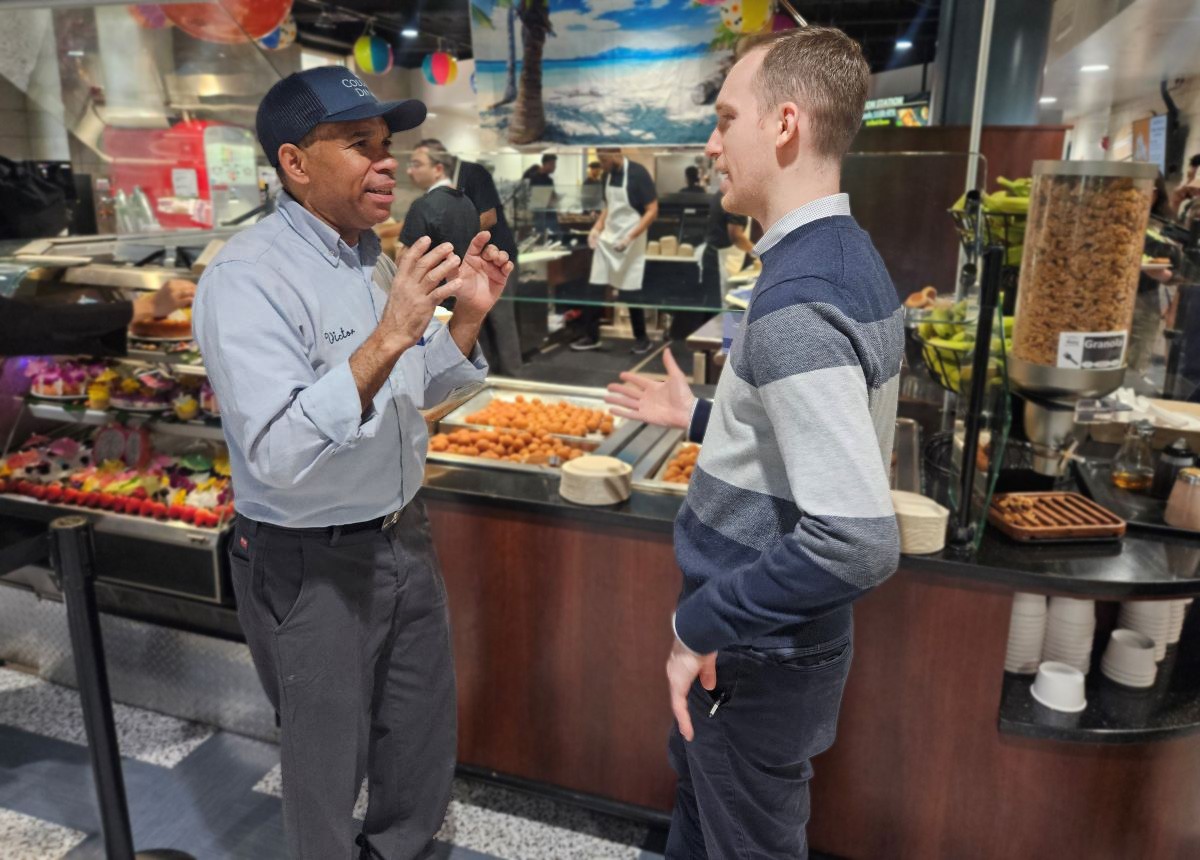 Victor talking to Ferris Manager Steve