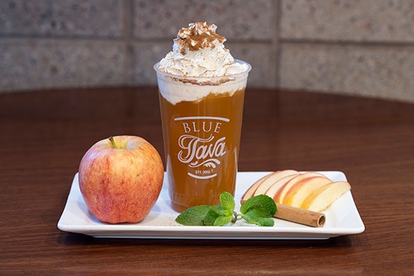 Caramel Apple Cider Drink special - in photo apple, cinnamon, mint, and drink with whipped cream