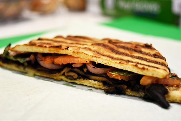 close up of grilled veggie panini