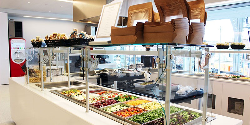 Salad bar at Robert Smith Dining Hall, to go containers