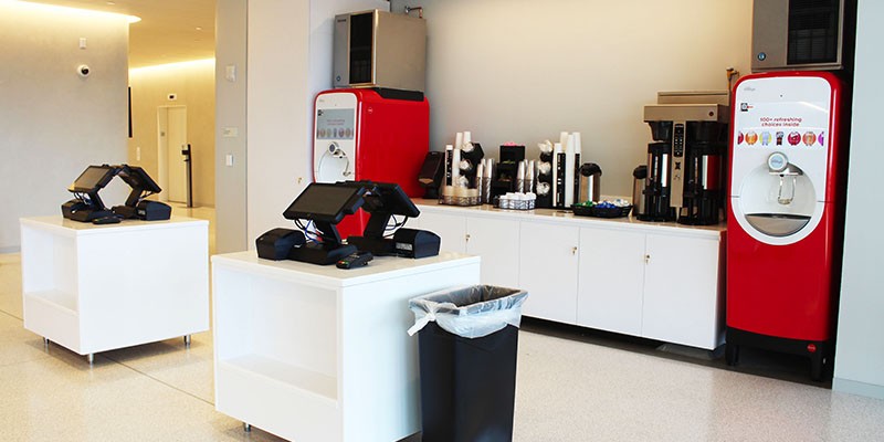 Cash registers and drink machines in Robert Smith Dining Hall