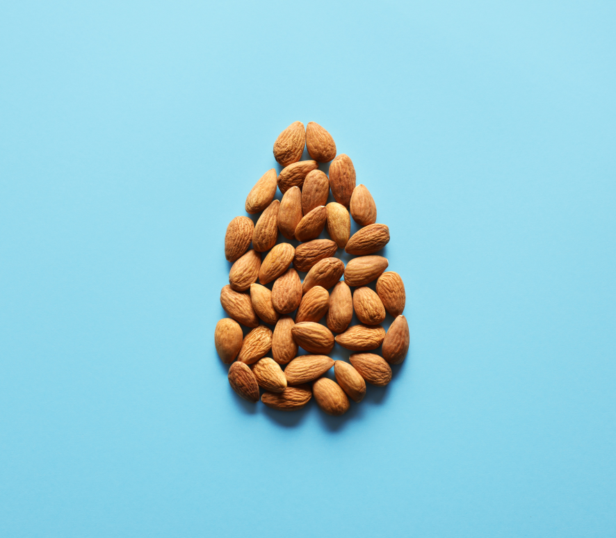 almonds on a blue background