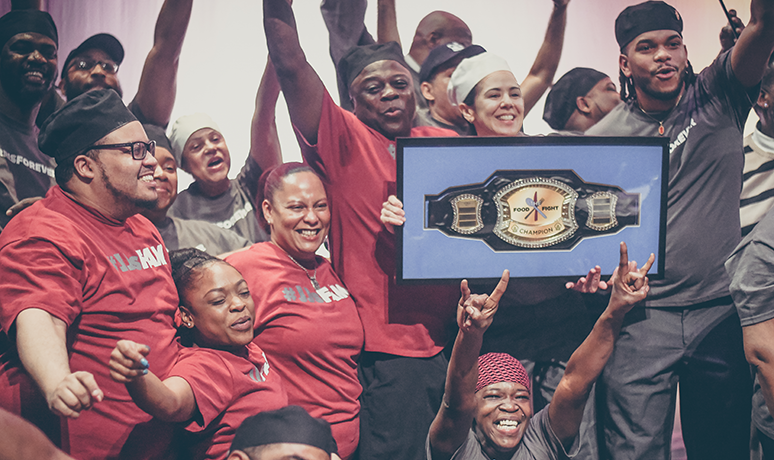 JJ's and Ferris staff celebrating at 2019 Food Fight.