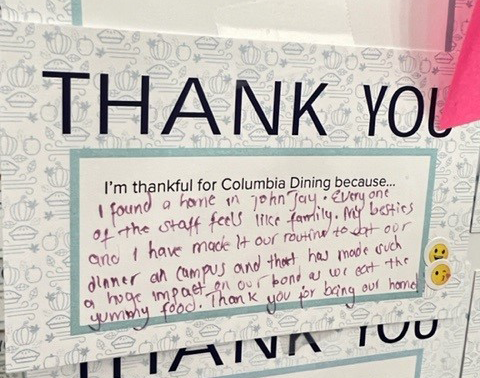 "I found a home in John Jay" A written thank you note