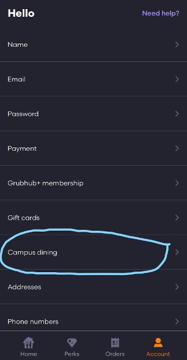 image indicating where to add ID number in Grubhub