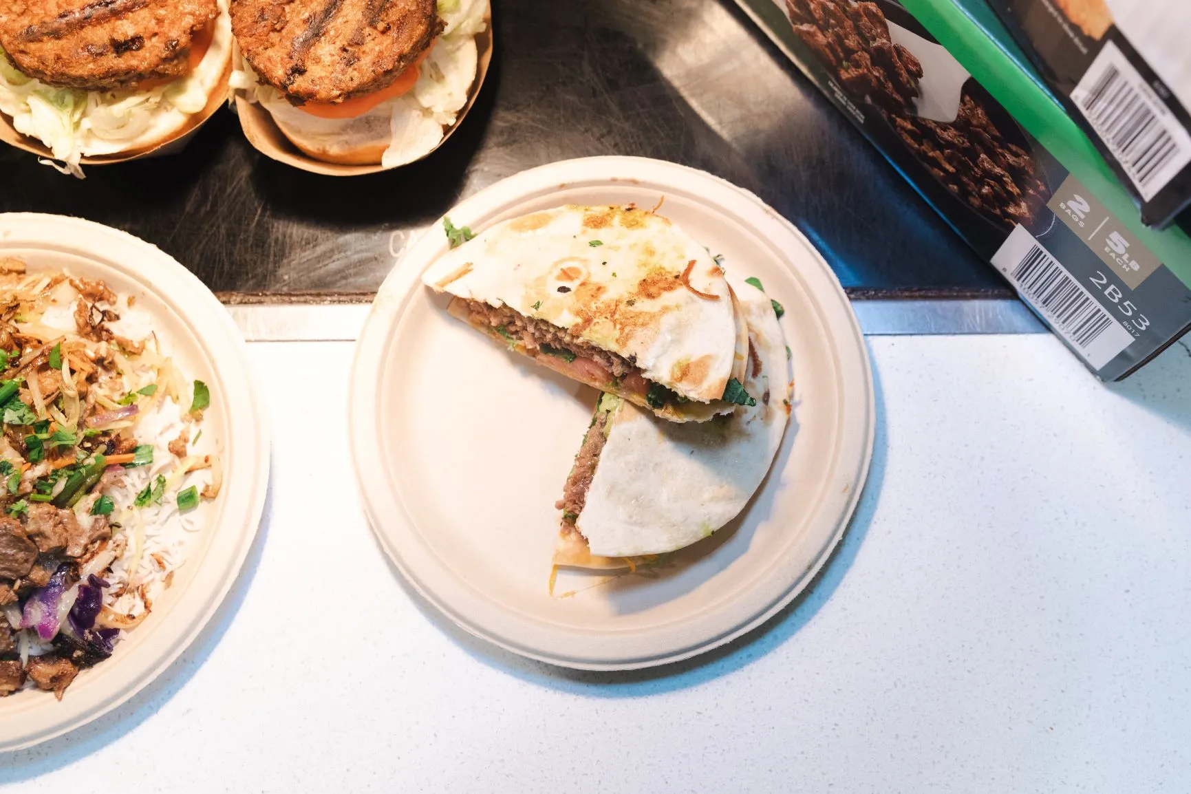 Quesadilla with Beyond Steak and shredded Vegan Cheese