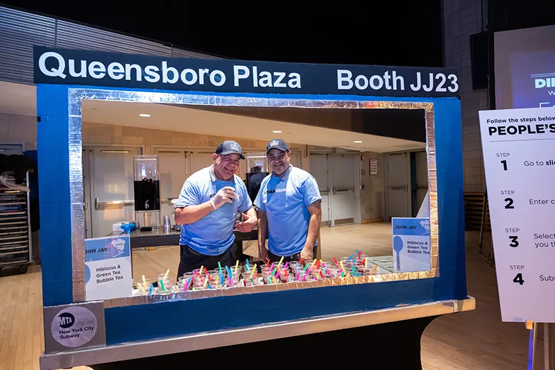 Staff at the beverage station