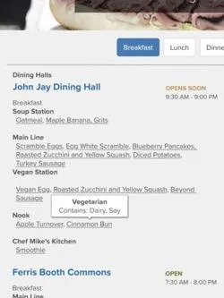 Dining menu