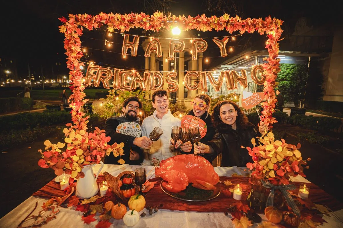 Students at outdoor photo booth