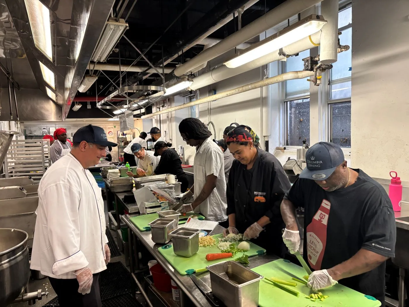 Staff prepare mirepoix for New England Clam Chowder