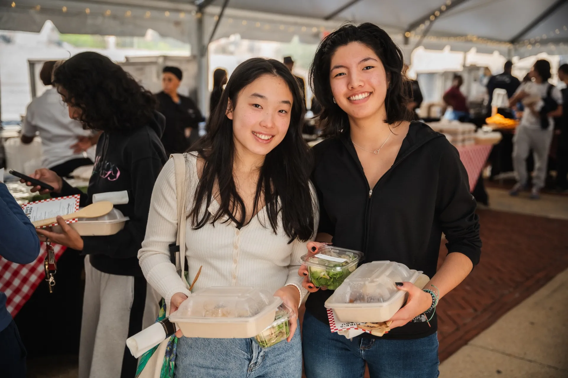 students leaving with food