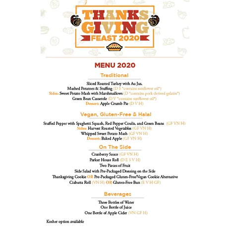 2020 Thanksgiving Feast Menu
