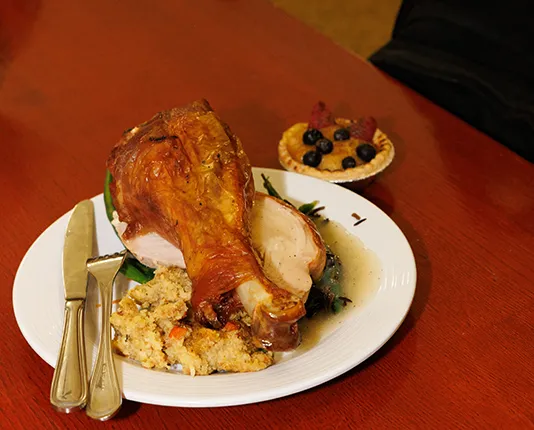 A plate of turkey and stuffing in John Jay