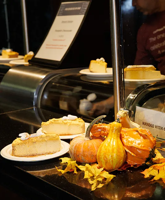 Slices of pumpkin pie cheesecake at Chef Mike's Station